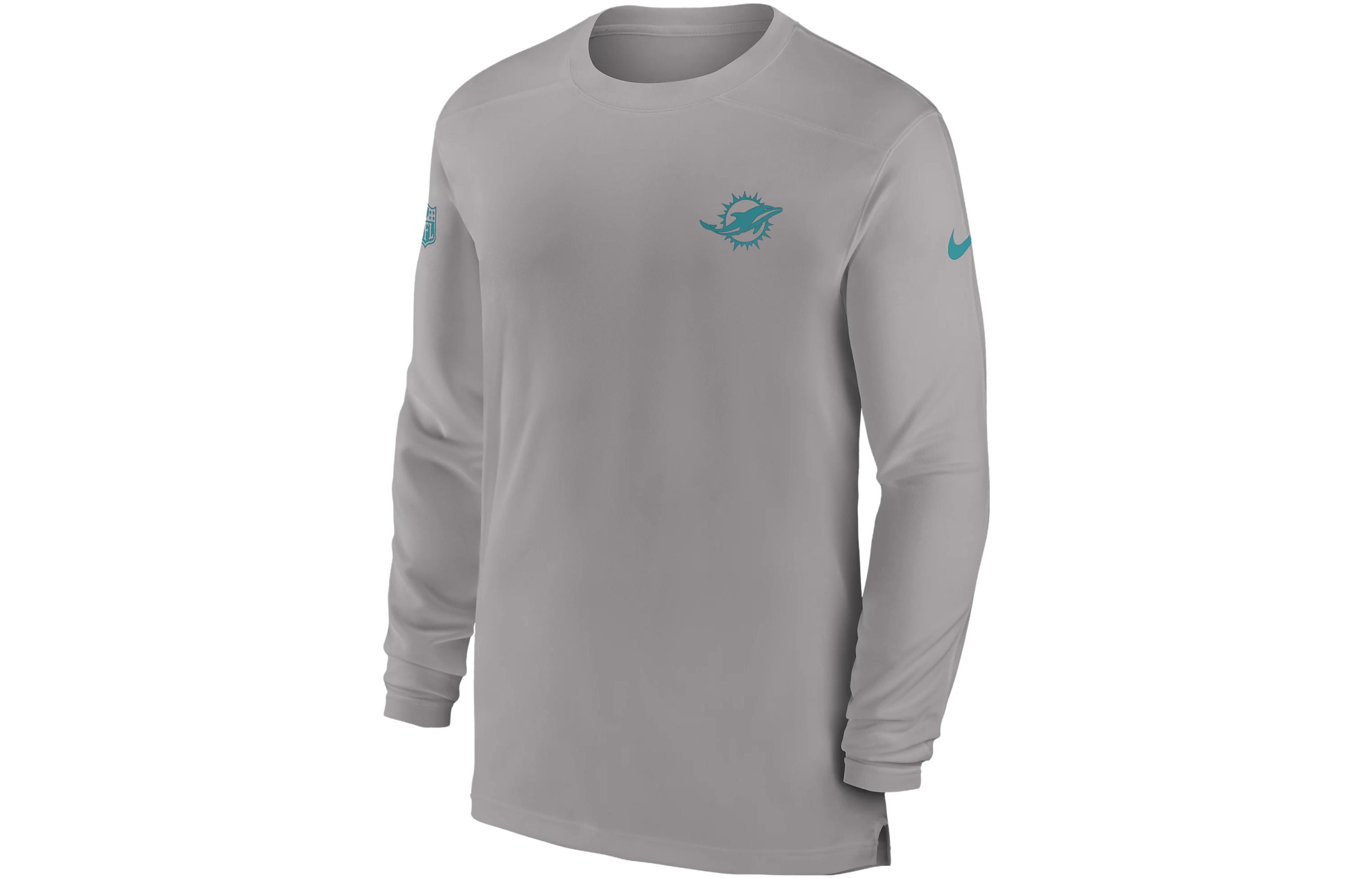 Nike Dri-FIT Sideline Coach NFL Miami Dolphins Logo Crewneck Sweatshirt Grey Men 00M209T9P-0BK