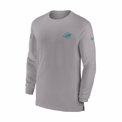 Nike Dri-FIT Sideline Coach NFL Miami Dolphins Logo Crewneck Sweatshirt Grey Men 00M209T9P-0BK