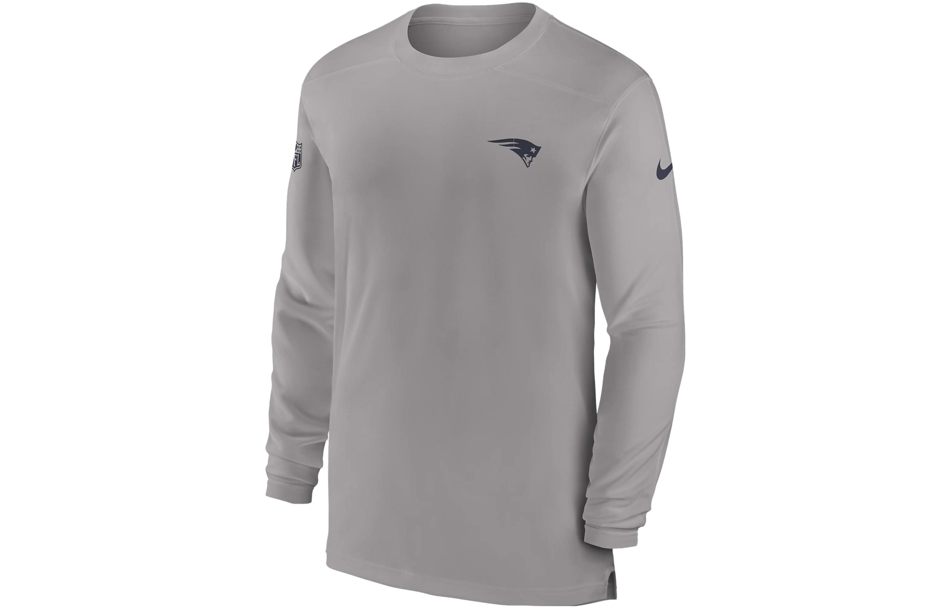 Nike Dri-FIT Sideline Coach NFL Patriots Logo Crewneck Sweatshirt Grey Men 00M209T8K-0BK