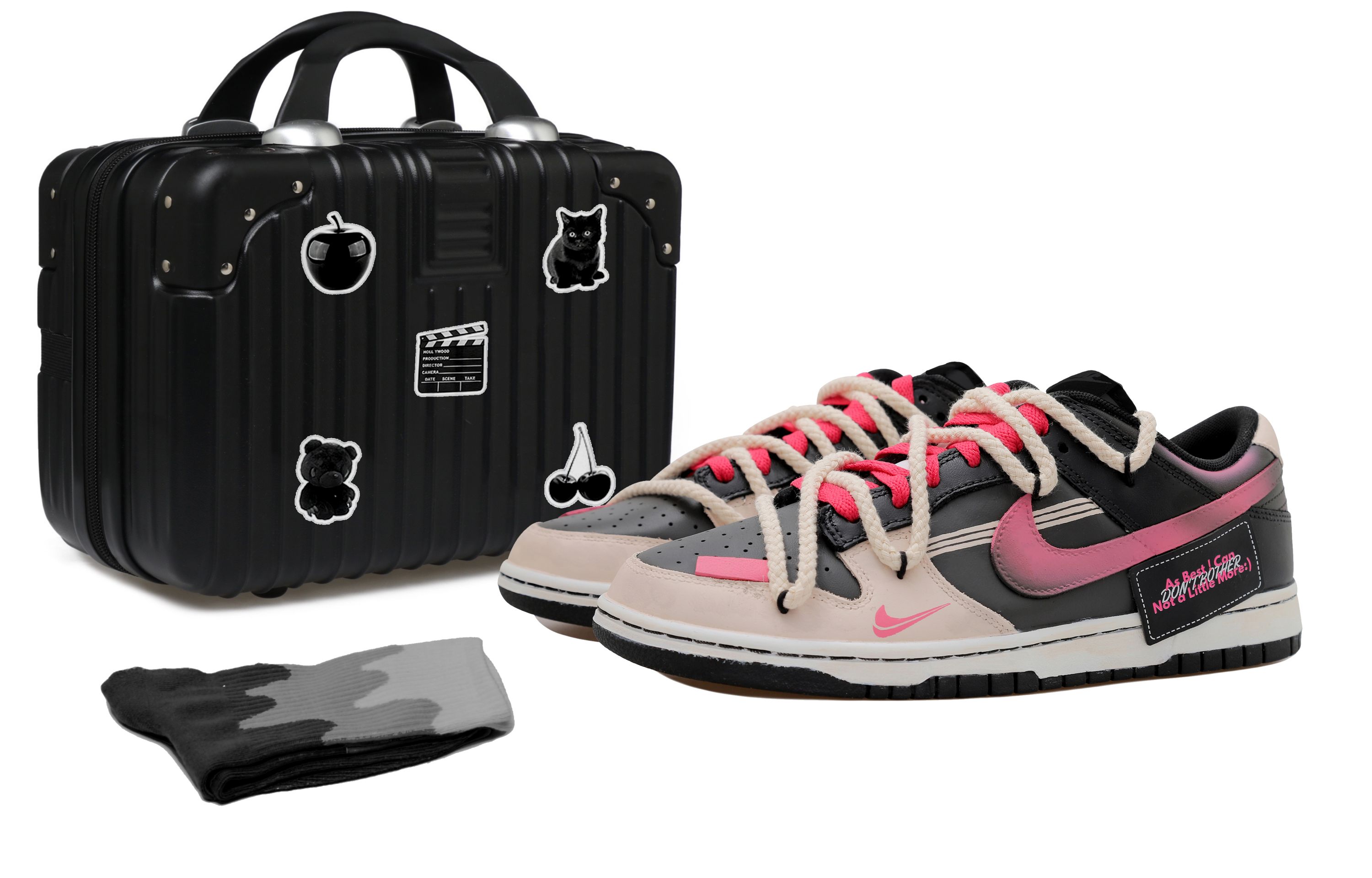 Buy 【定制球鞋】Nike Dunk Low OKHR 漸變線條 麻繩 貼布 做舊解構風 雙鉤 防滑減震 低幫 板鞋 男款 黑粉