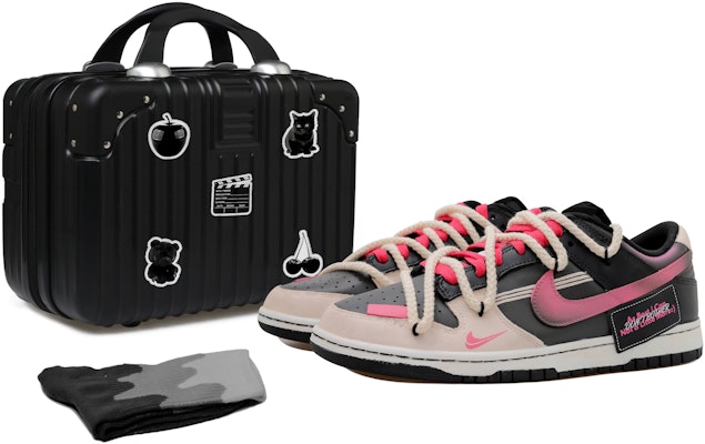 【定制球鞋】Nike Dunk Low OKHR 漸變線條 麻繩 貼布 做舊解構風 雙鉤 防滑減震 低幫 板鞋 男款 黑粉 Buy 【定制球鞋】Nike Dunk Low OKHR 漸變線條 麻繩 貼布 做舊解構風 雙鉤 防滑減震 低幫 板鞋 男款 黑粉