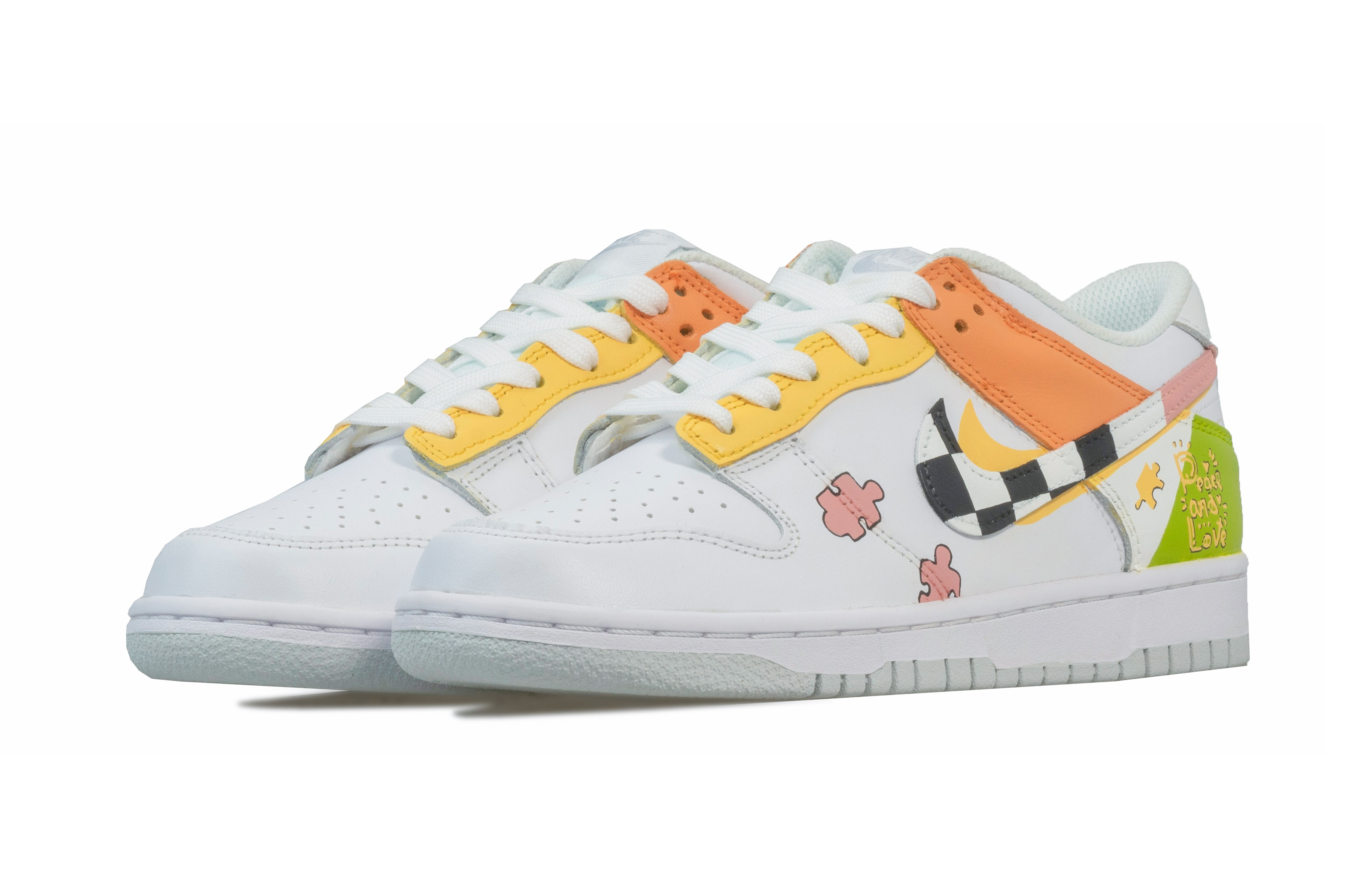 Lookbook 【定制球鞋】 Nike Dunk Low 童年拼圖 學院風 可愛童趣 個性時尚 小眾潮流 防滑耐磨 低幫 板鞋 GS 白綠黃