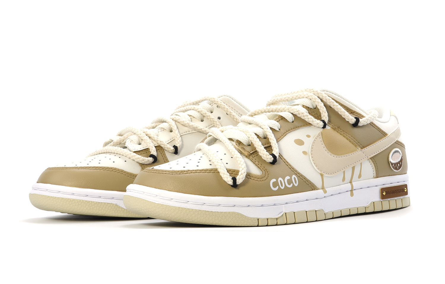 Lookbook 【定制球鞋】Nike Dunk Low 椰椰奶茶 雙鞋帶解構 復古簡約 清新 校園 活力 防滑 低幫 板鞋 男款 淺卡其色