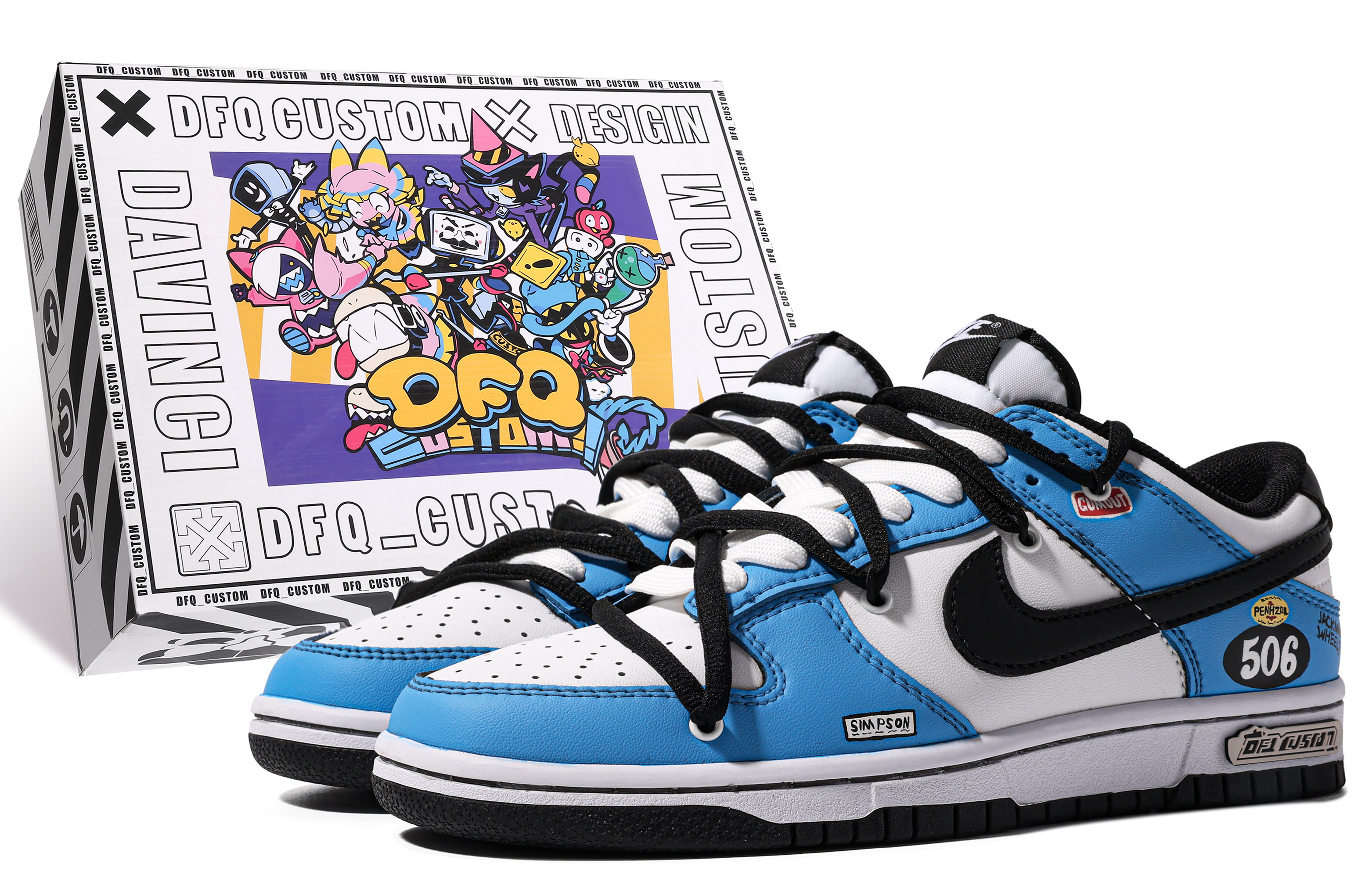 Buy 【客製化球鞋】 Nike Dunk Low 達文西定製 GUMOUT 獨特鞋盒 賽車 原創 設計感 簡約 雙鞋帶 百搭 通勤 舒適 低筒 球鞋 男款 藍白灰