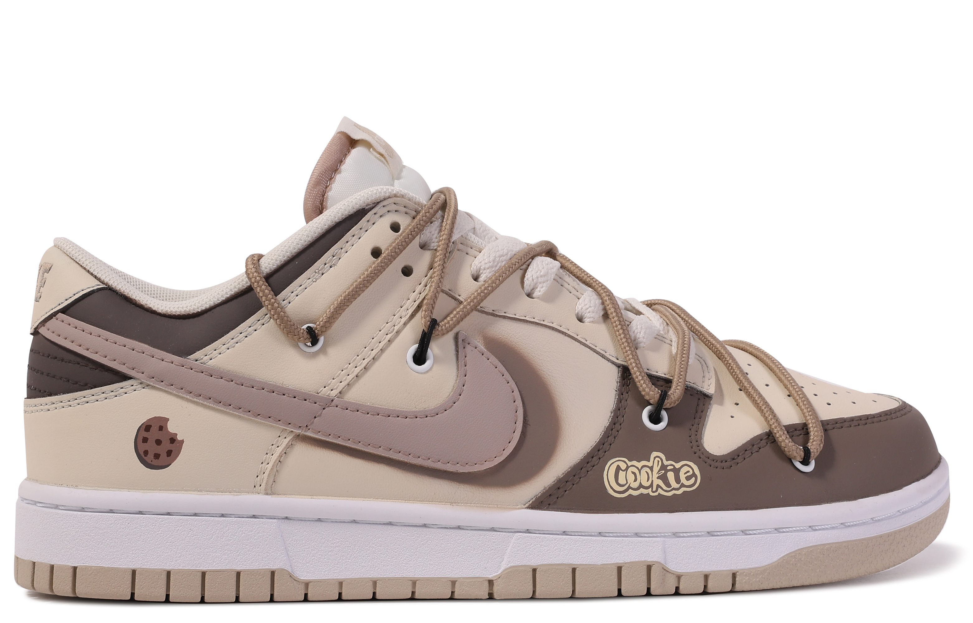 Shop 【客製化球鞋】Nike Dunk Low 索壹客製 禮盒 小熊餅乾 塗鴉 吊飾 簡約 百搭 防滑 低筒 板鞋 男款 米白棕