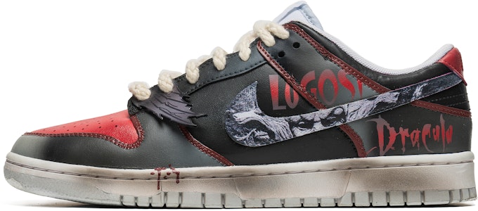 【定制球鞋】Nike Dunk Low 萬聖吸血鬼 做舊中底 特殊配件 解構雙鞋帶 防滑 低幫 板鞋 男款 黑紅 Buy 【定制球鞋】Nike Dunk Low 萬聖吸血鬼 做舊中底 特殊配件 解構雙鞋帶 防滑 低幫 板鞋 男款 黑紅