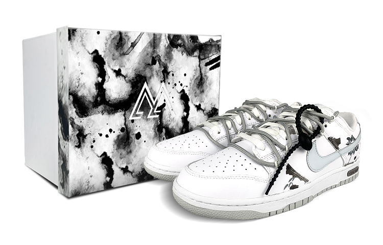 Buy 【訂製球鞋】Nike Dunk Low 禮盒 國風 水墨荷花 解構 低幫 板鞋 男款 黑白灰