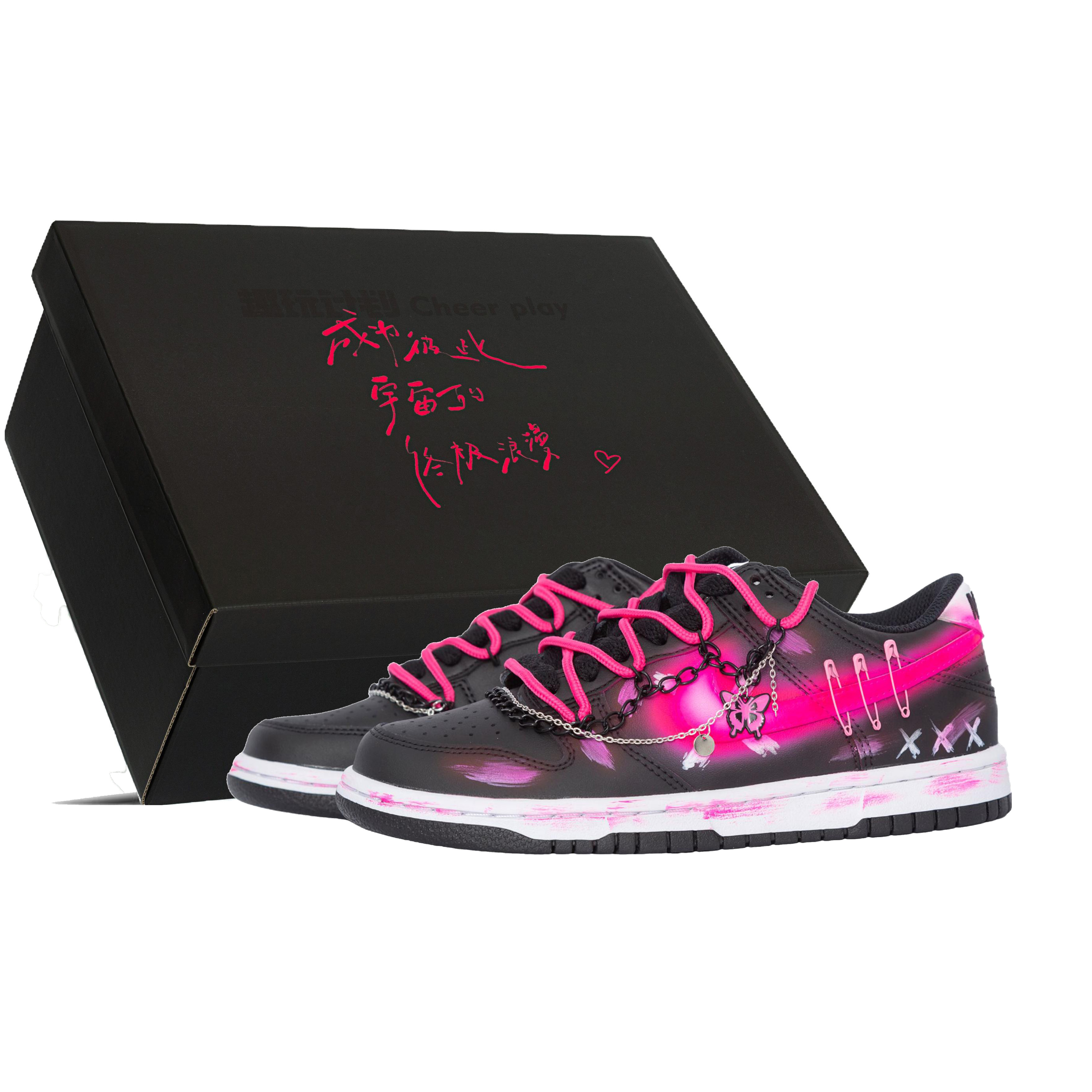 Buy 【定製球鞋】Nike Dunk Low 迷幻蝴蝶 少女感 螢光 漸變 做舊 塗鴉 百搭 禮盒 低幫 板鞋 GS 黑粉
