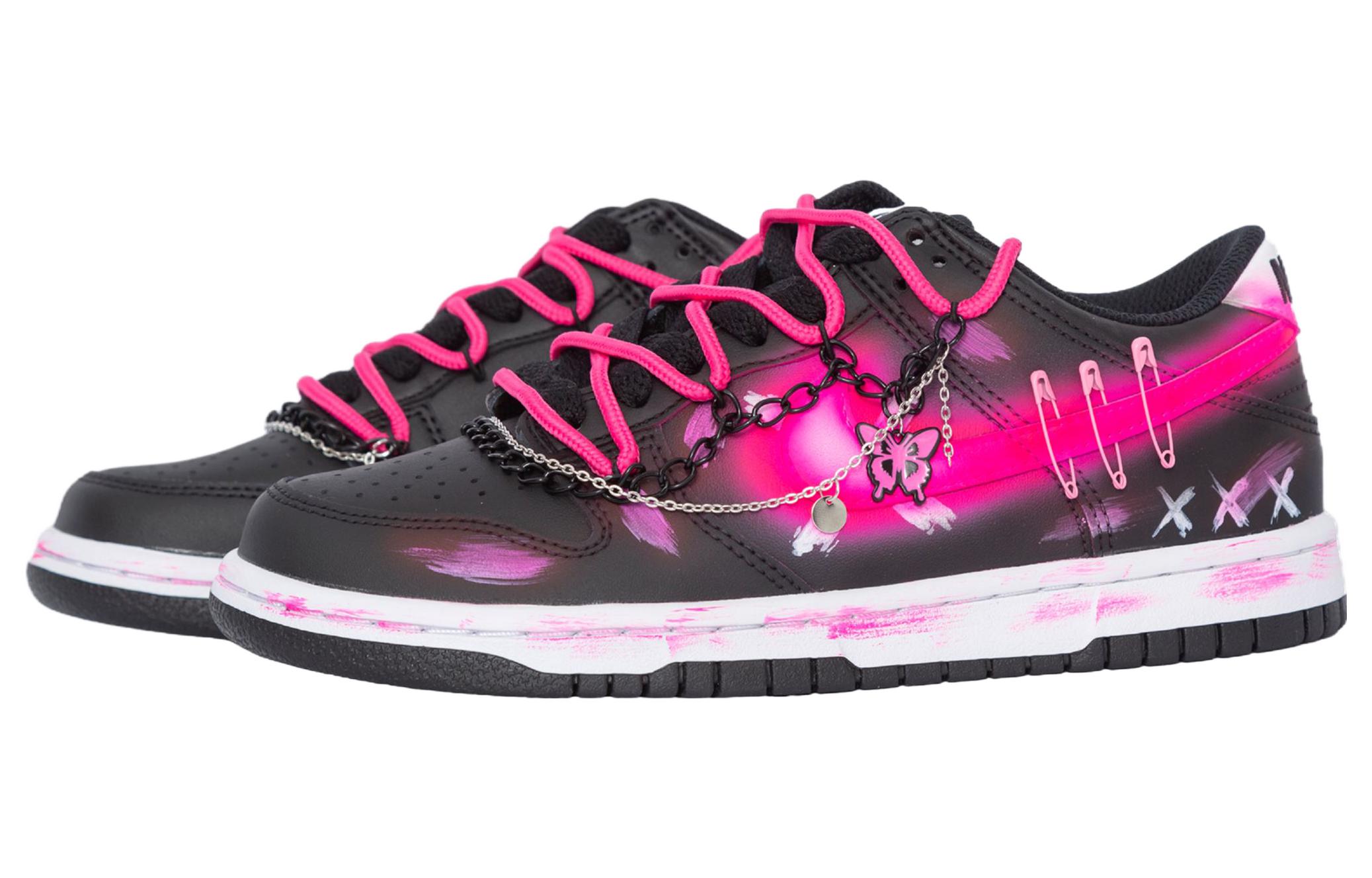 Shop 【定製球鞋】Nike Dunk Low 迷幻蝴蝶 少女感 螢光 漸變 做舊 塗鴉 百搭 禮盒 低幫 板鞋 GS 黑粉
