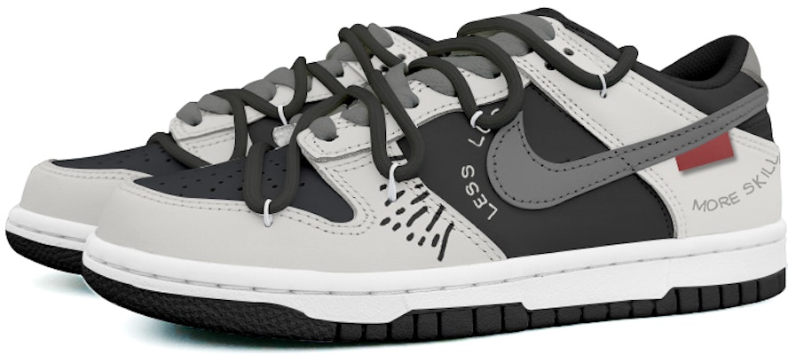 【定製球鞋】 Nike Dunk Low 密語者 黑灰 潮流 百搭 解構鞋帶 經典休閒 防滑耐磨 低幫 板鞋 GS 淺灰色 Lookbook 【定製球鞋】 Nike Dunk Low 密語者 黑灰 潮流 百搭 解構鞋帶 經典休閒 防滑耐磨 低幫 板鞋 GS 淺灰色