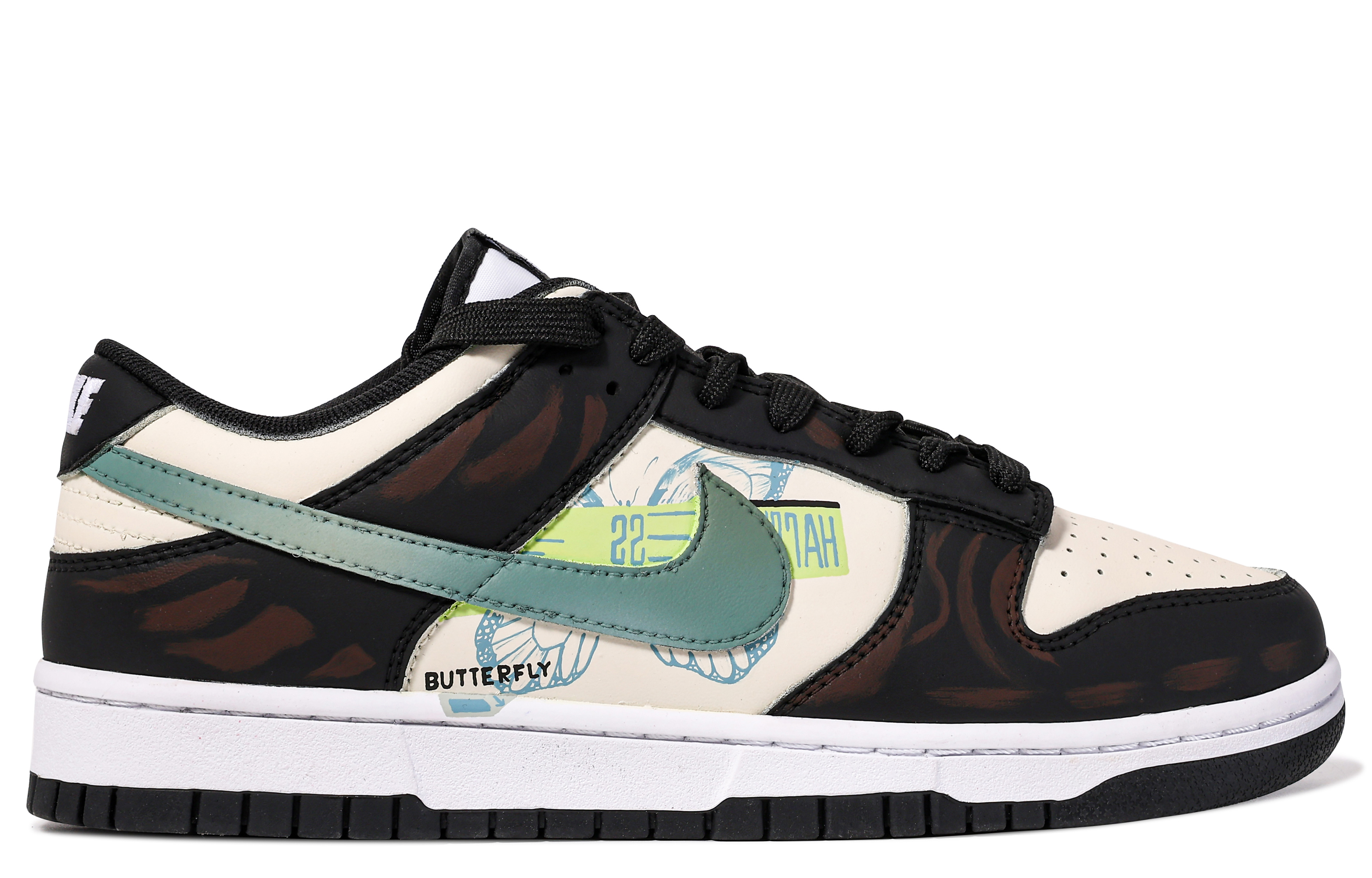 Lookbook 【定製球鞋】 Nike Dunk Low 達文西定製 BUTTERFLY 蝴蝶 塗鴉 簡約 輕定製 設計感 原創 爆款 防滑耐磨 低筒 板鞋 男款 黑綠棕