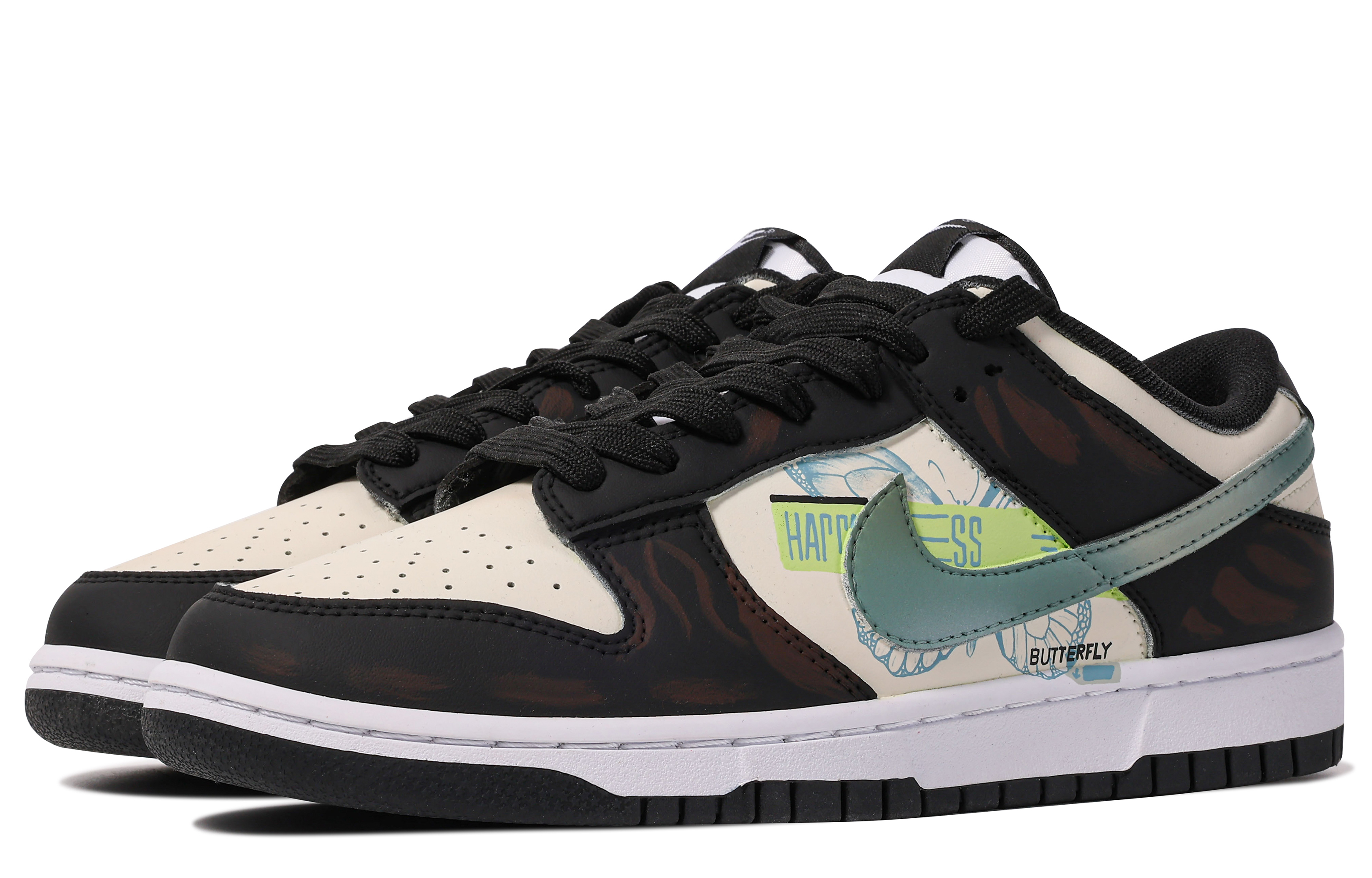 Shop 【定製球鞋】 Nike Dunk Low 達文西定製 BUTTERFLY 蝴蝶 塗鴉 簡約 輕定製 設計感 原創 爆款 防滑耐磨 低筒 板鞋 男款 黑綠棕