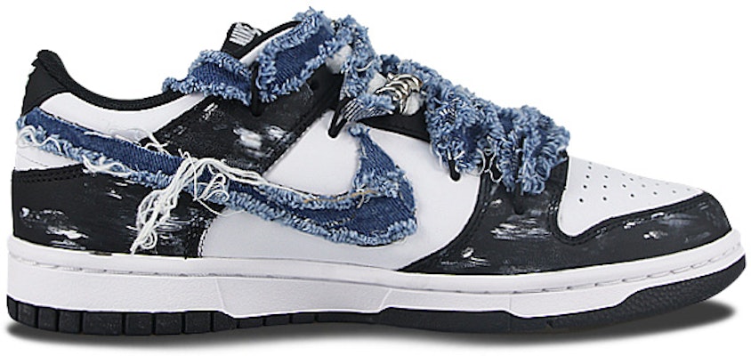 【定制球鞋】Nike Dunk Low Retro Black 染布牛仔 耐磨防滑 低幫 板鞋 男女同款 藍黑 Order 【定制球鞋】Nike Dunk Low Retro Black 染布牛仔 耐磨防滑 低幫 板鞋 男女同款 藍黑