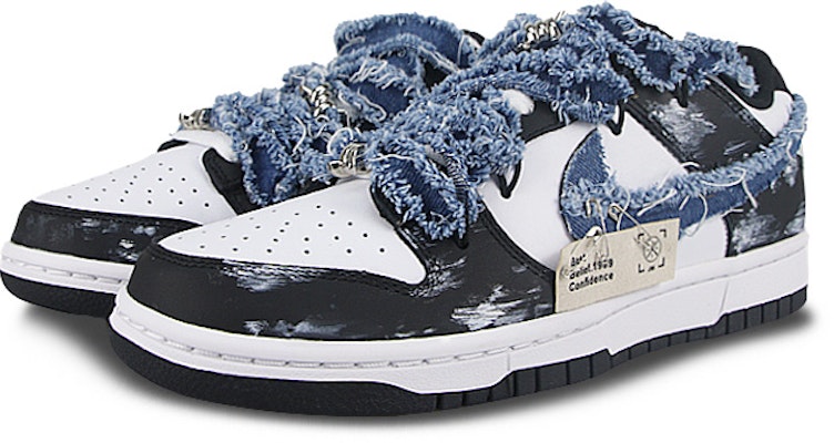 【定制球鞋】Nike Dunk Low Retro Black 染布牛仔 耐磨防滑 低幫 板鞋 男女同款 藍黑 Lookbook 【定制球鞋】Nike Dunk Low Retro Black 染布牛仔 耐磨防滑 低幫 板鞋 男女同款 藍黑