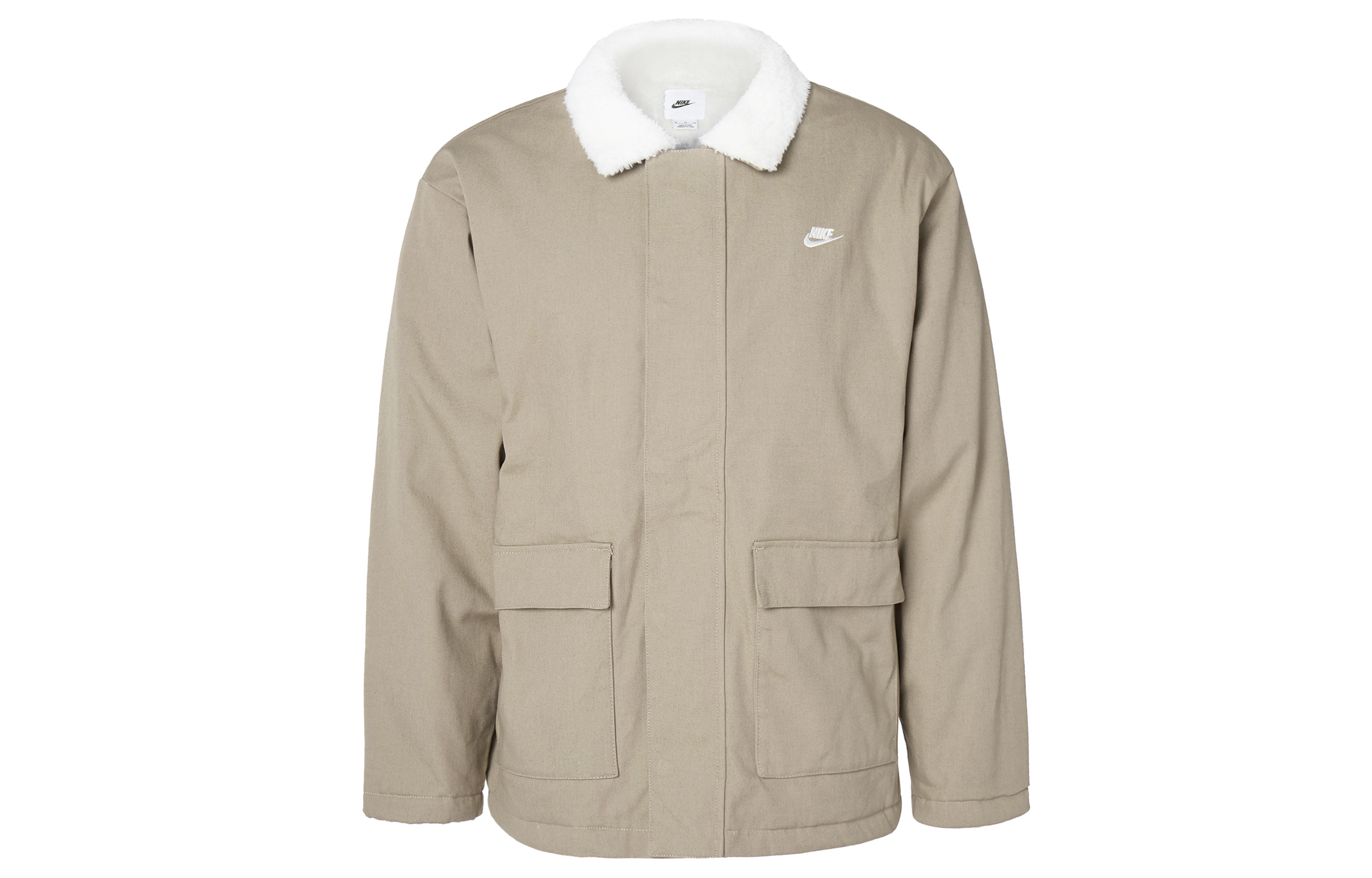 Nike Embroidered Logo Fleece-Lined Casual Jacket Khaki Color FD6683-247