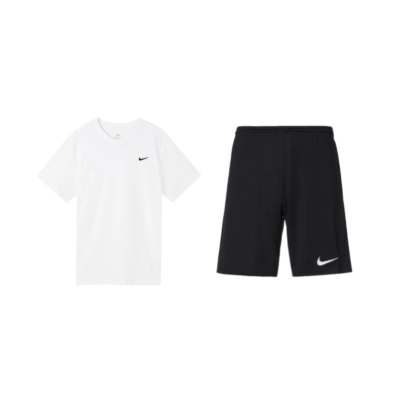 Nike Embroidered Logo Sportswear Set - Crewneck Tee & Breathable Shorts (Men) BV0508-100+BV6855-010SET