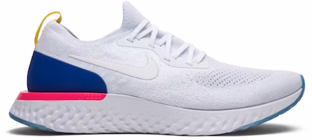 Nike Epic React Flyknit White Racer Blue Pink Blast AQ0067-101 Nike Epic React Flyknit White Racer Blue Pink Blast AQ0067-101