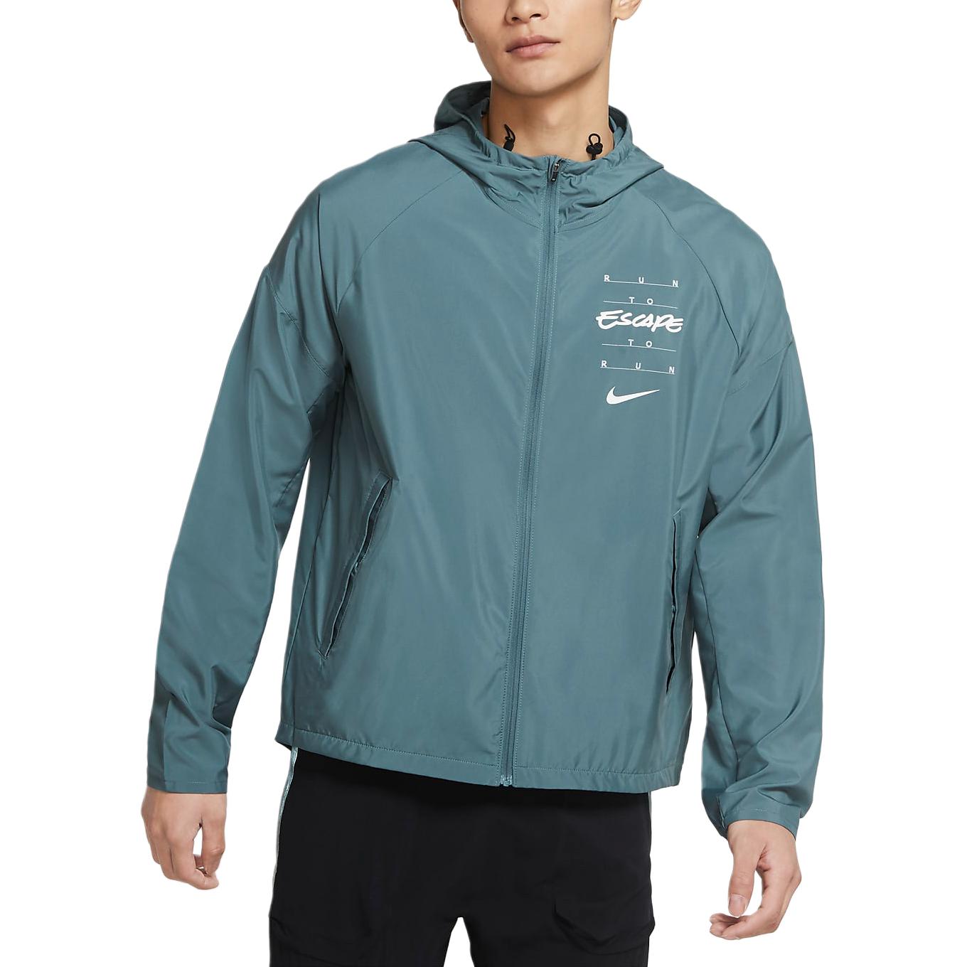 Nike Essential Wild Run Green Logo Printed Zipper Hoodie Jacket DA1167-387