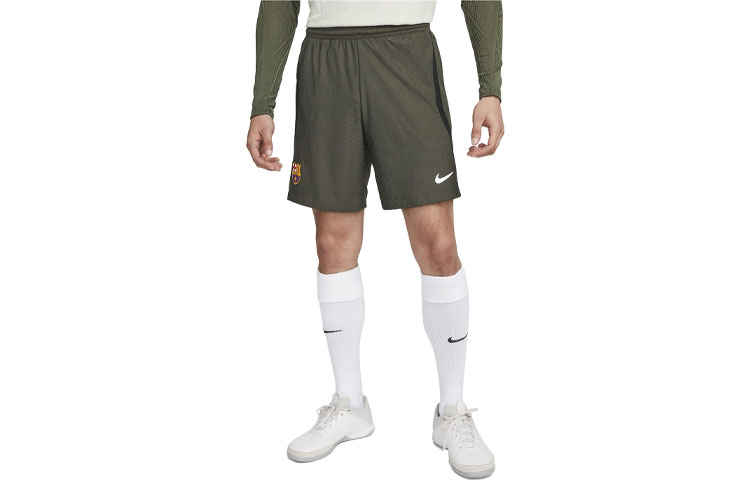 Nike F.C. Barcelona Strike Elite Olive Green Badge Patch Soccer Shorts DX2963-355