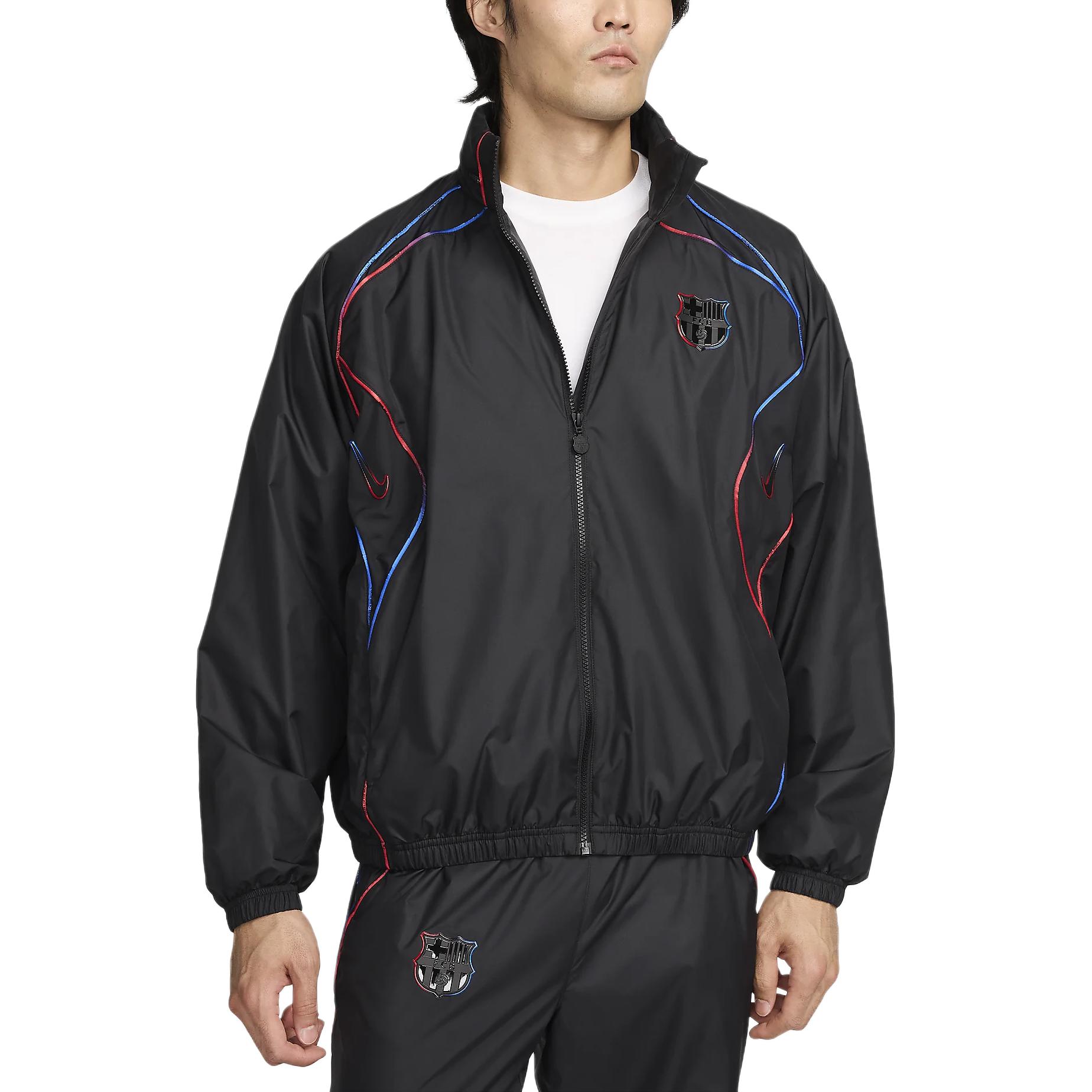 Order Nike FC Barcelona Logo Fashion Long Sleeve Zip Jacket Men’s Black/Black FQ7793-010