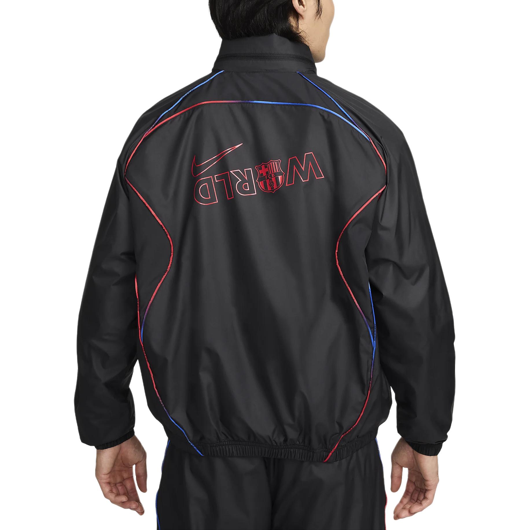 Lookbook Nike FC Barcelona Logo Fashion Long Sleeve Zip Jacket Men’s Black/Black FQ7793-010