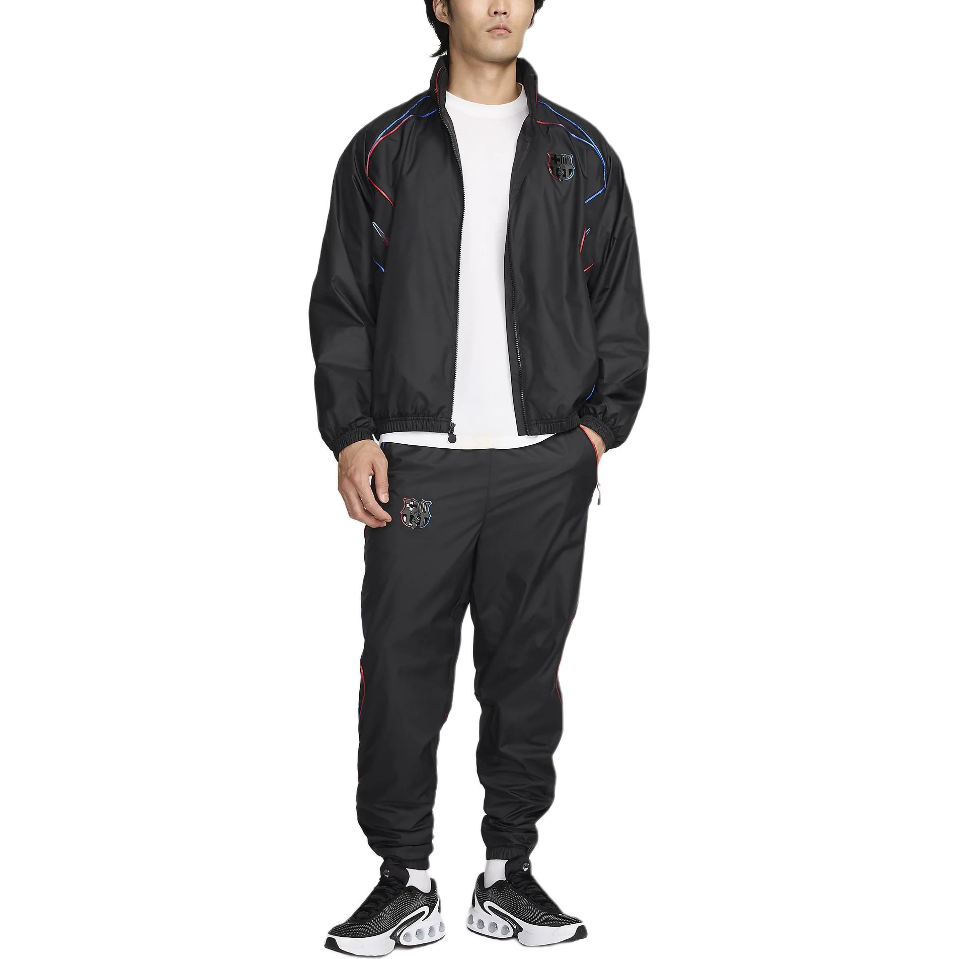 Shop Nike FC Barcelona Logo Fashion Long Sleeve Zip Jacket Men’s Black/Black FQ7793-010