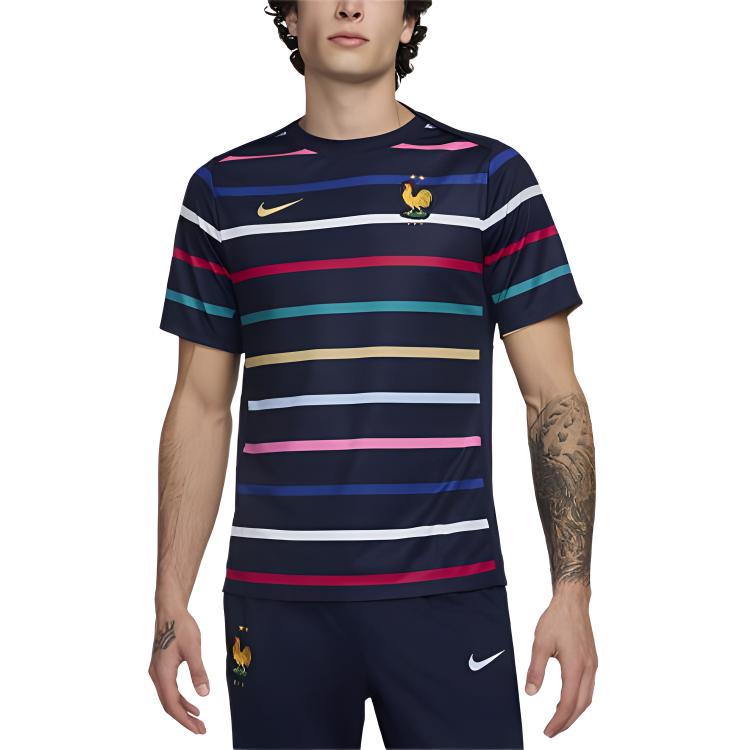 Nike FFF Academy Pro Home Logo Striped Graphic Soccer Jersey Black/Blue FJ2727-499
