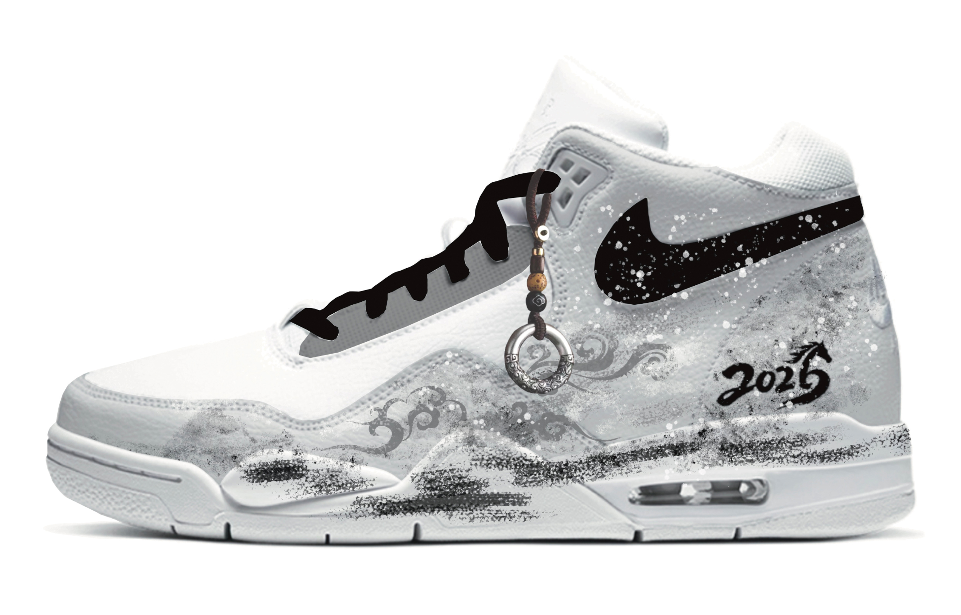 Nike Flight Legacy "CNY Year of the Horse" Black White Grey Retro Basketball Shoes BQ4212-101 (Team1744 - Divine Steed Bringing Auspiciousness)