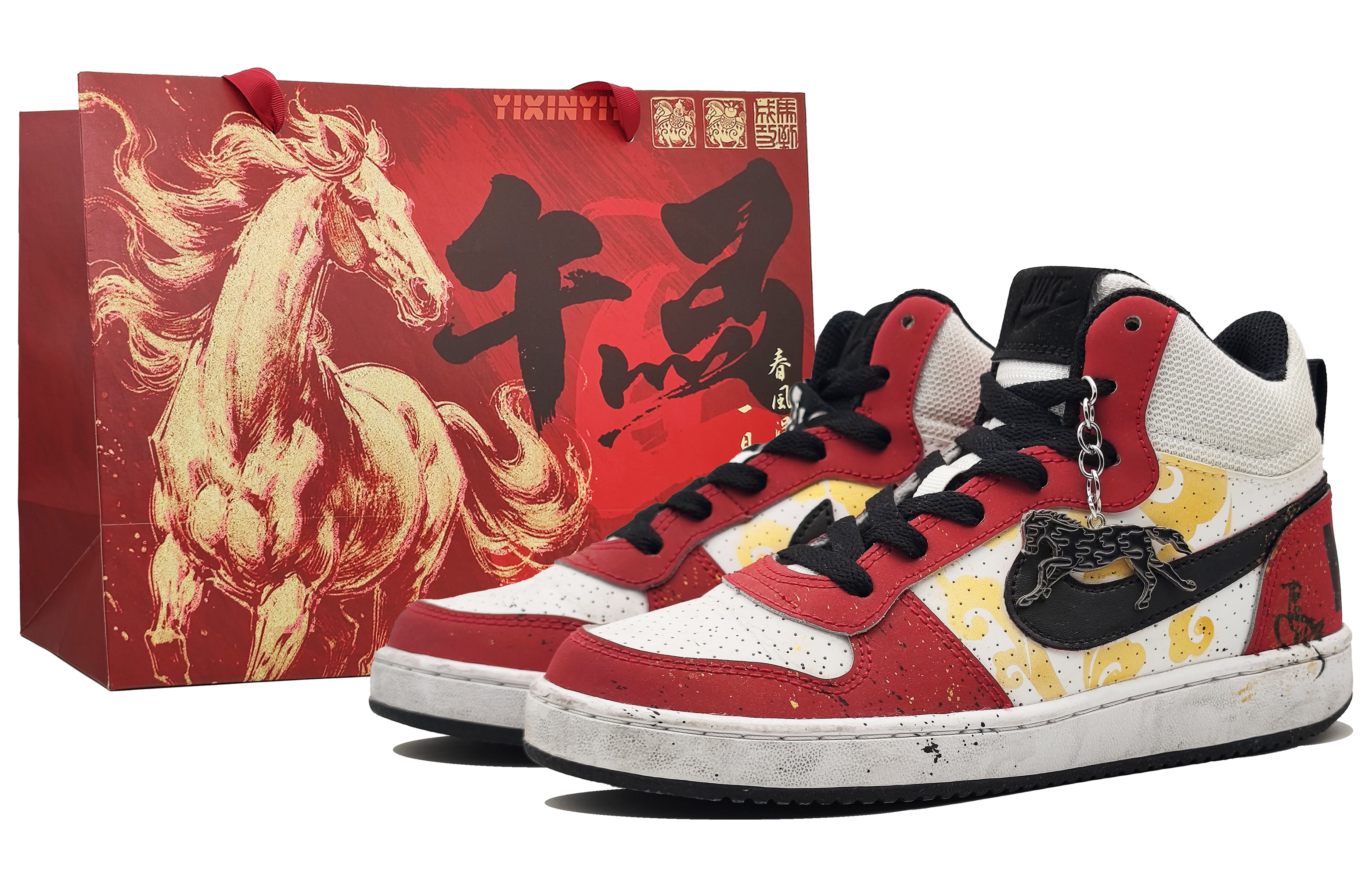 Nike Flight Legacy CNY Year of the Horse Gold Ink High-Top Retro Basketball Shoes 838938-101 (Team400-Akagane Racing Red)