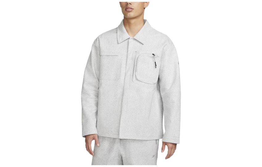Shop Nike Forward Light Smoke Grey Shirt Jacket with Mandarin Collar DV9993-077