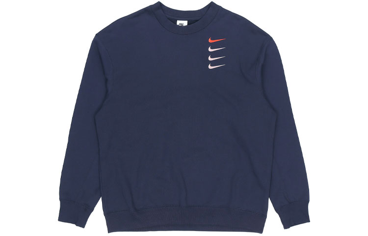Nike French Terry Swoosh Embroidered Crewneck Sweatshirt Navy Blue DB9408-451