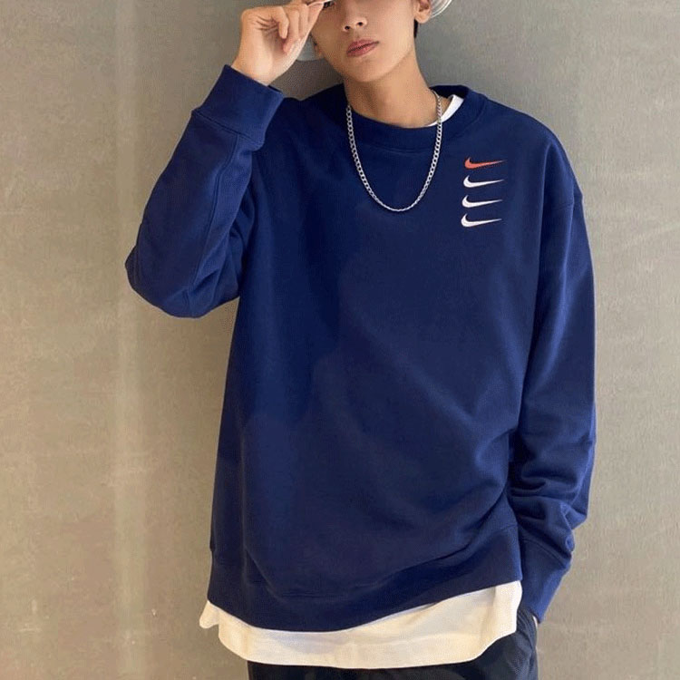 Nike French Terry Swoosh Embroidered Crewneck Sweatshirt Navy Blue DB9408-451 圖 4