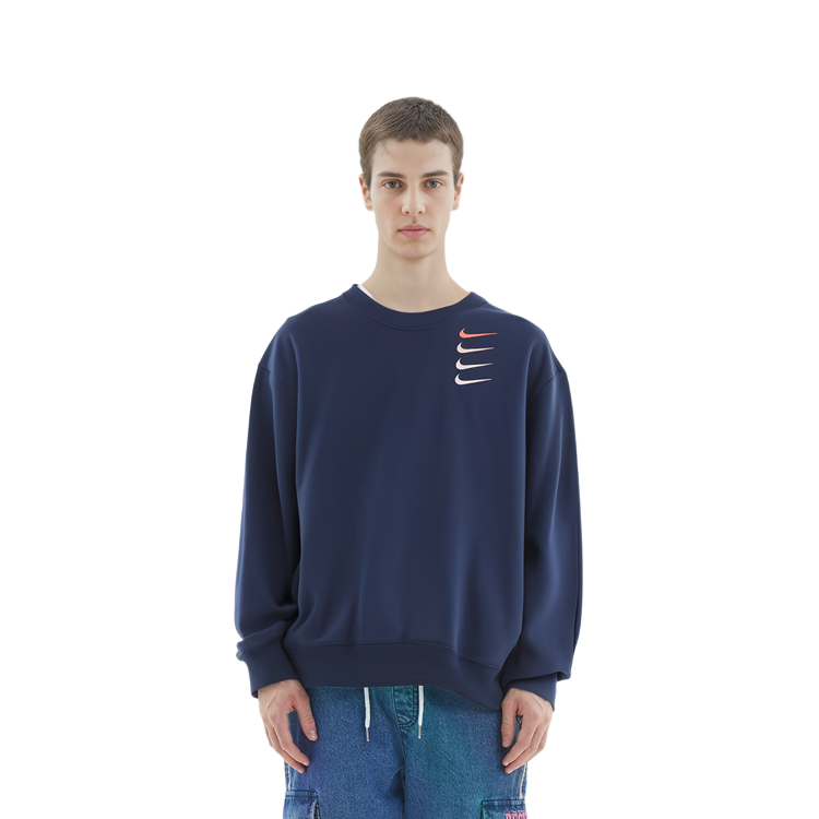 Nike French Terry Swoosh Embroidered Crewneck Sweatshirt Navy Blue DB9408-451 圖 6