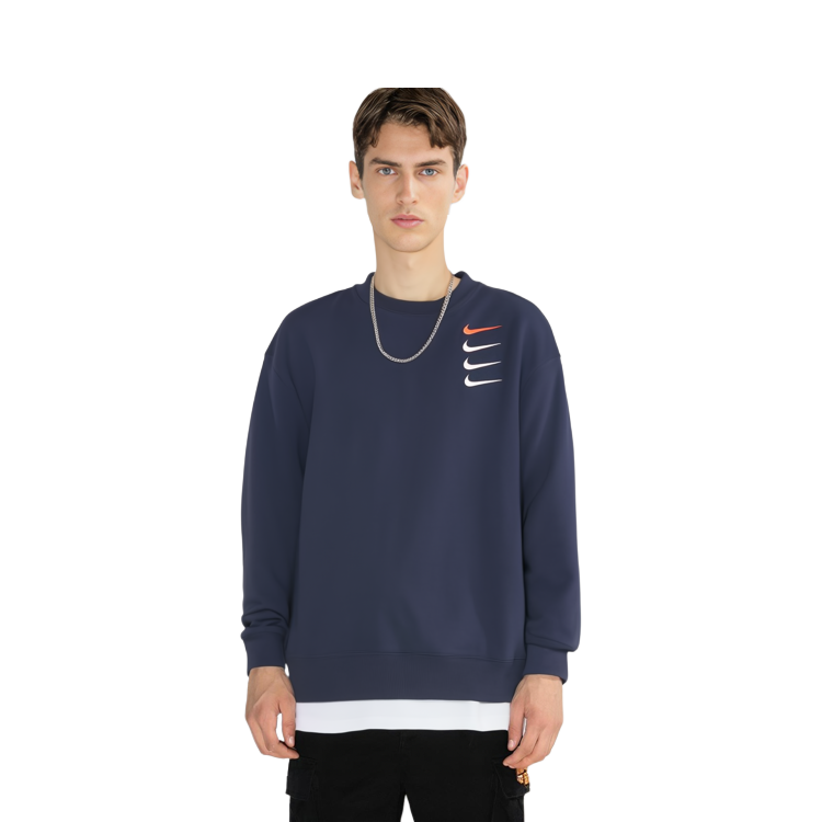 Nike French Terry Swoosh Embroidered Crewneck Sweatshirt Navy Blue DB9408-451 圖 7