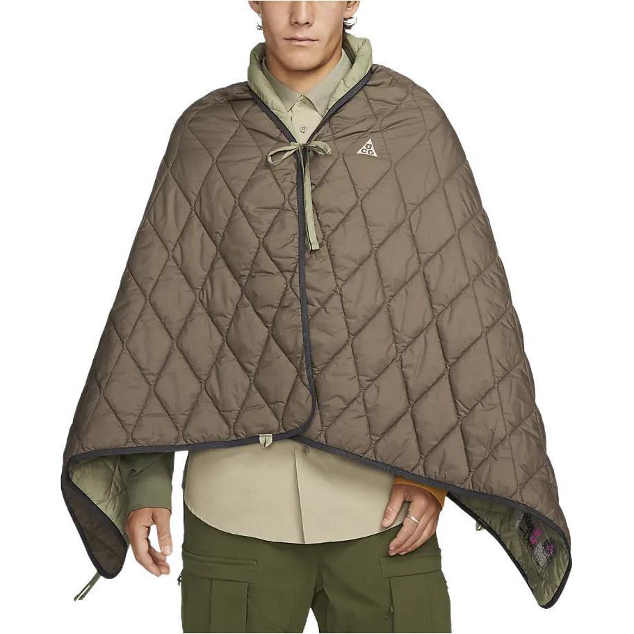 Purchase Nike FW22  Quilted Cape Coat Olive Green Solid Color Lace-Up Design DR4773-004