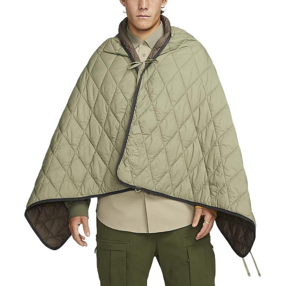 Details for Nike FW22  Quilted Cape Coat Olive Green Solid Color Lace-Up Design DR4773-004