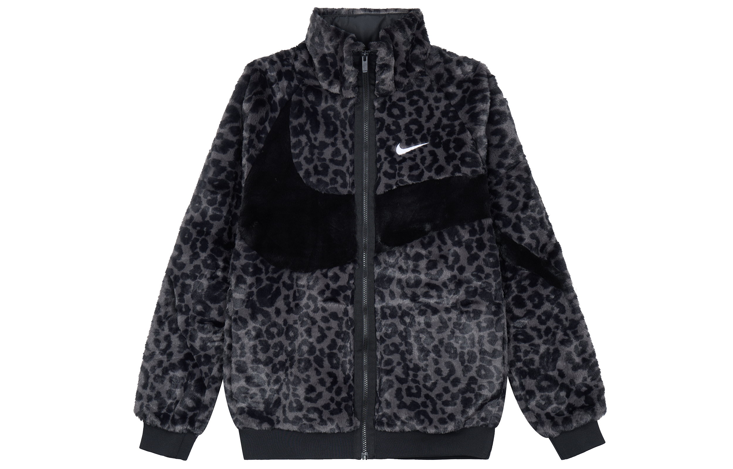 Nike FW22 Black Swoosh Faux Fur Track Jacket DH6685-011
