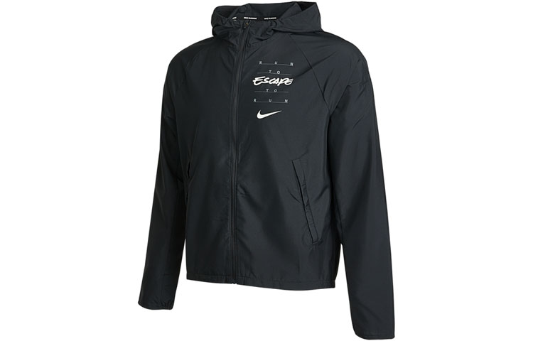 Nike Geometric Letter Print Woven Hooded Jacket Black Gift DA1167-010