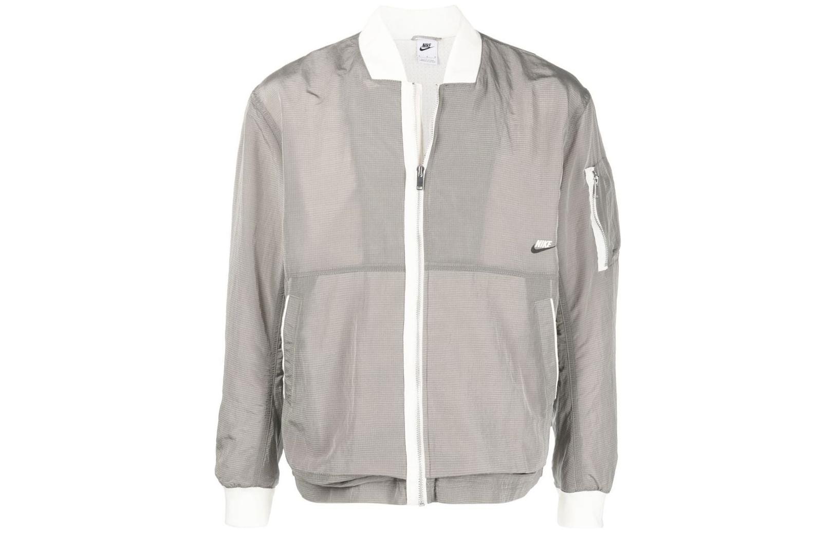 Nike Gray Logo Print Patchwork Design Crewneck Jacket DM6698