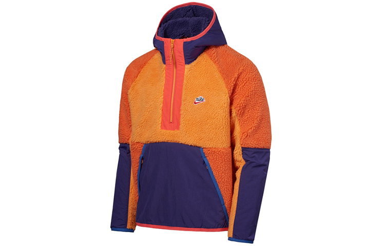 Nike Half-Zip Colorblock Fleece Pullover Hoodie Orange BV3767-886