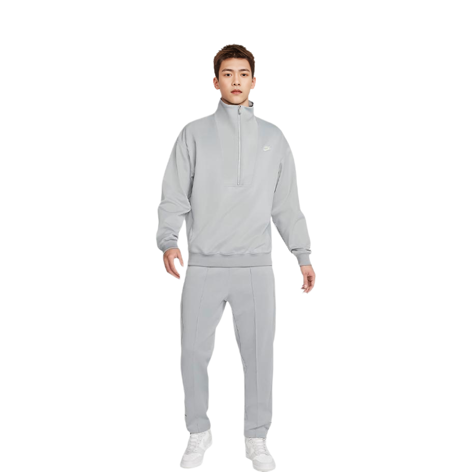 Shop Nike Half-Zip High Collar Sweatshirt Coconut Grey with Back Letter Logo DQ4238-073