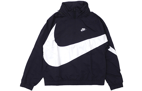 Nike Half-Zip Loose-Fit Big Swoosh Oversized Jacket Asia Black AJ1405-010