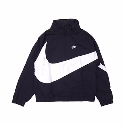 Nike Half-Zip Loose-Fit Big Swoosh Oversized Jacket Asia Black AJ1405-010