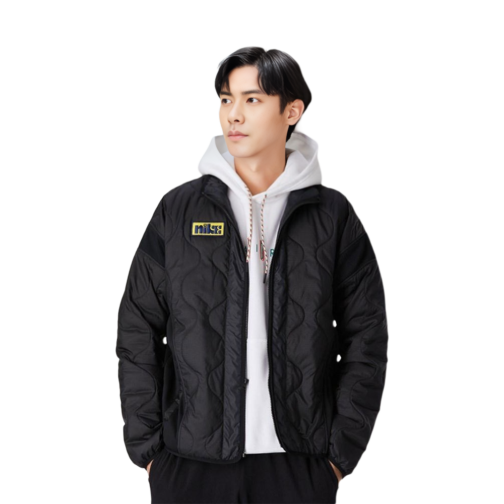 Shop 나이키 하드우드 라이너 블랙 재킷 긴팔 스탠드 칼라 아우터웨어 CK6858-010