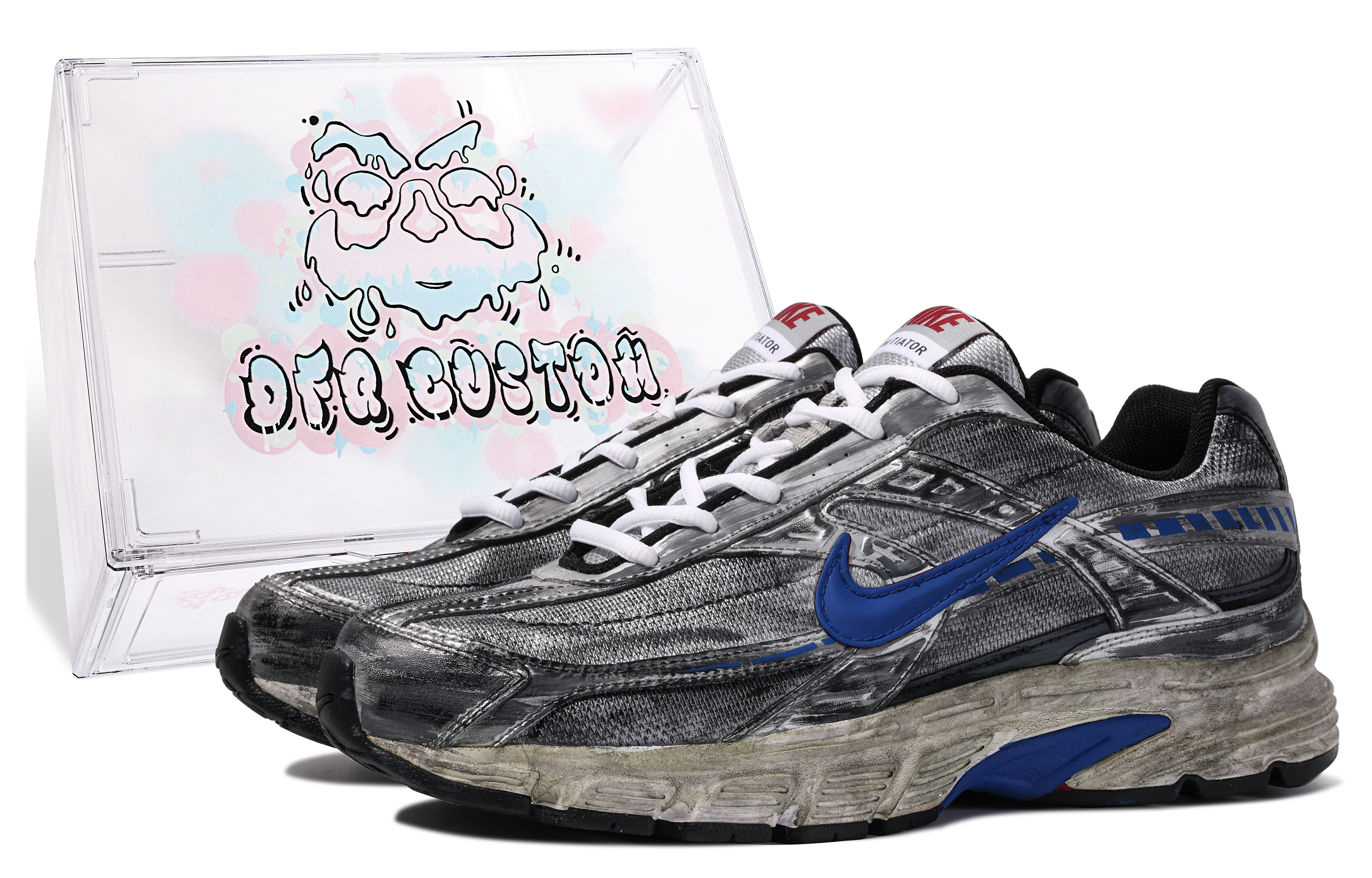 Buy 【定製球鞋 Nike Initiator 達文西定製 禮盒 克萊因 千禧年 復古 作舊 耐磨 低筒 跑步鞋 男款 銀灰藍】