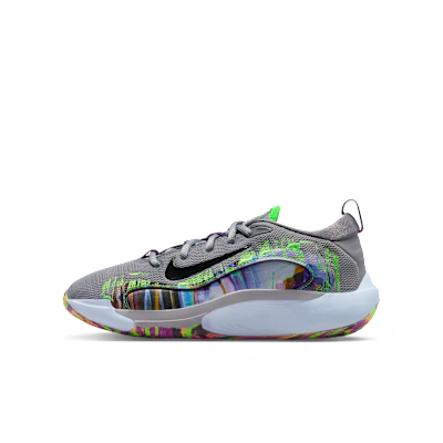 (Youth) Nike IsoFly Sneaker Cement Gray/Black/Vivid Purple/Green Strike