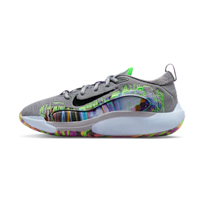 (Youth) Nike IsoFly Sneaker Cement Gray/Black/Vivid Purple/Green Strike