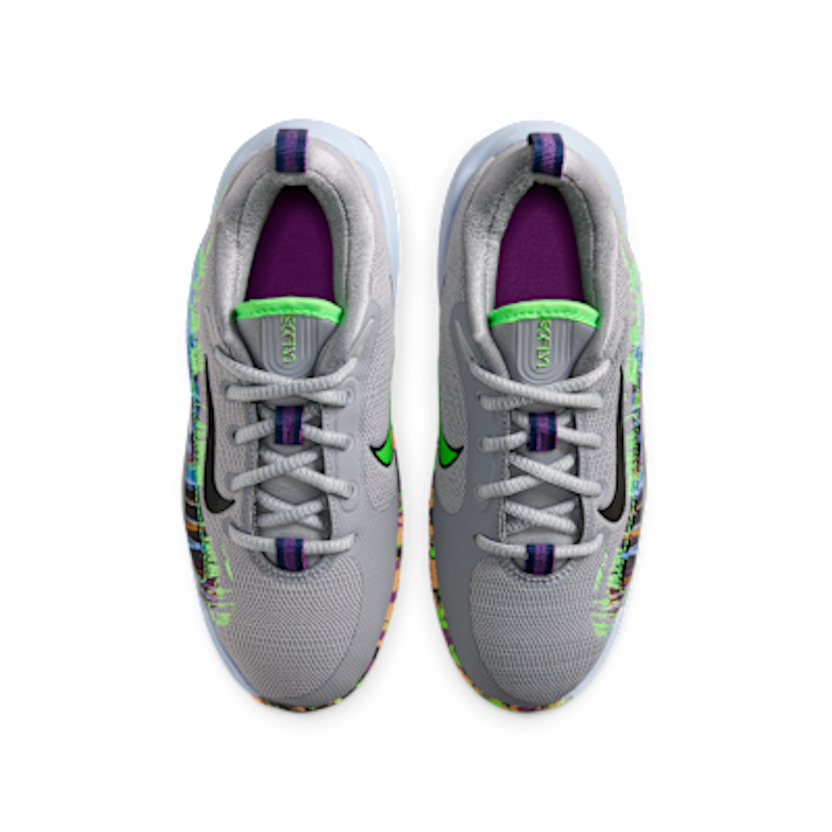 (Youth) Nike IsoFly Sneaker Cement Gray/Black/Vivid Purple/Green Strike