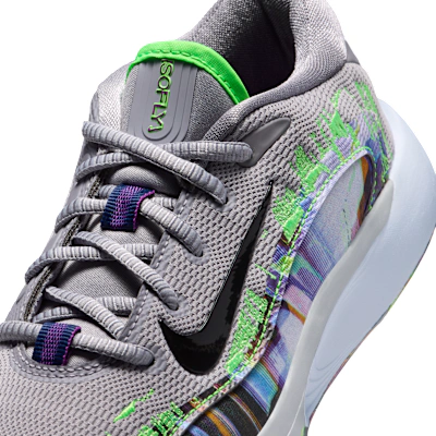 (Youth) Nike IsoFly Sneaker Cement Gray/Black/Vivid Purple/Green Strike