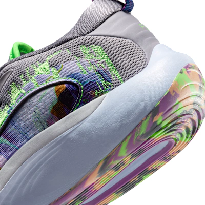 (Youth) Nike IsoFly Sneaker Cement Gray/Black/Vivid Purple/Green Strike